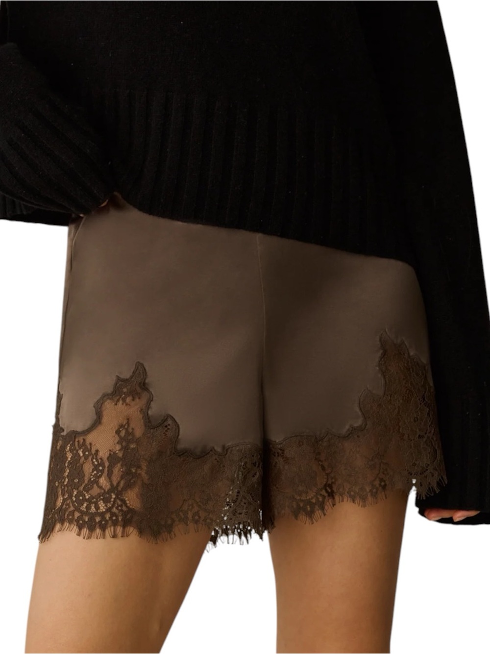 Few Moda Sorella Rosa Silk Sleep Shorts Driftwood Brown Luxury Lounge NWT